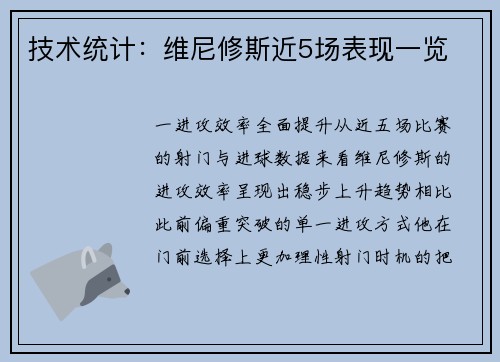 技术统计：维尼修斯近5场表现一览